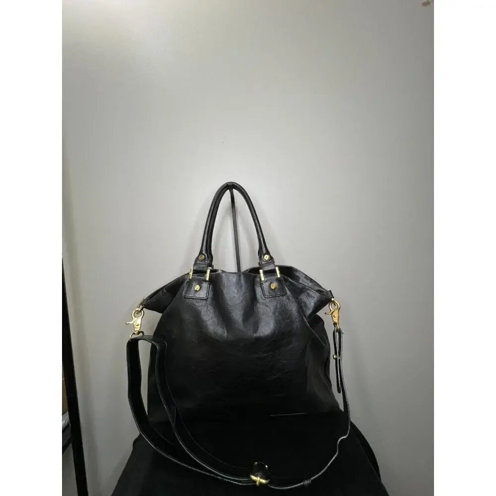 Tory Burch Black Pebbled Leather Large Slouch Tote Satchel Shoulder Bag